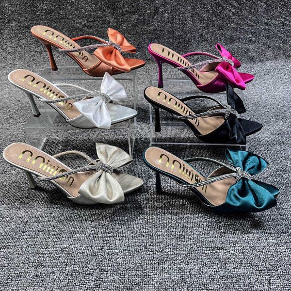 2023 new high-heeled thin heeled sandals women's fashion large ladies slippers, Black