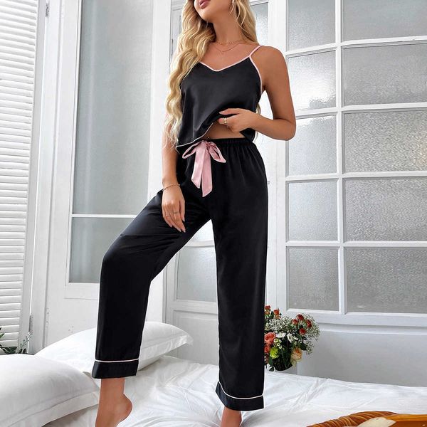 women's sleep lounge black strap pants sleep set women 2pcs pajamas suit home clothes v-neck sleepwear intimate lingerie summer satin p
women's sleep lounge black strap pants sleep set women 2pcs pajamas suit home clothes v-neck sleepwear intimate lingerie summer satin p