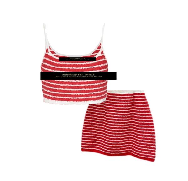 striped knitted cotton cropped tank 2 pieces skirt sling stripe luxury designer, White
striped knitted cotton cropped tank 2 pieces skirt sling stripe luxury designer, White