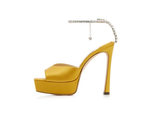 2023 new style leather sheepskin leather sandals chunky high heels summer diamond chain square peep-toe open toes one-line slip-on solid sat, Black