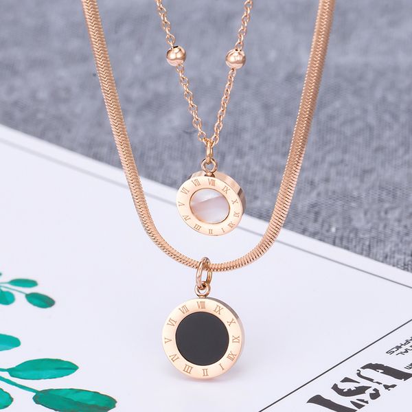 european and american simple titanium steel double round fritillary roman numeral necklace, Silver
european and american simple titanium steel double round fritillary roman numeral necklace, Silver