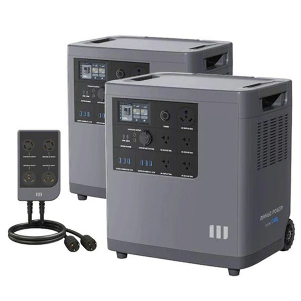 mango power 2*mango power e portable power stations with msocket, 7kwh lfp battery, 14kwh expanded capacity, 16 output ports, charging 80% i