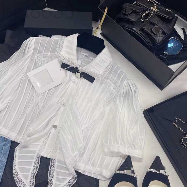 women's blouses & shirts designer 23 spring/summer wind pressed pleated bow knot lapel lace bubble sleeve short shirt 3a9z, White
women's blouses & shirts designer 23 spring/summer wind pressed pleated bow knot lapel lace bubble sleeve short shirt 3a9z, White