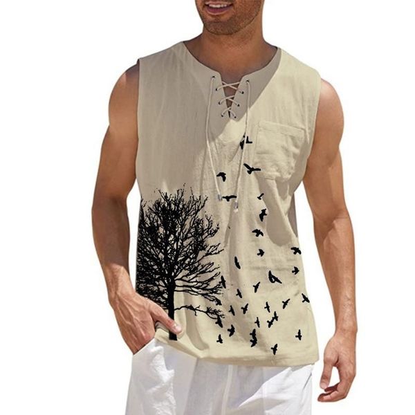 men' tank men cotton linen vest summer man retro artistic printing fashion sleeveless tshirt lace up vneck blouse casual shirt 230630, White;black
men' tank men cotton linen vest summer man retro artistic printing fashion sleeveless tshirt lace up vneck blouse casual shirt 230630, White;black