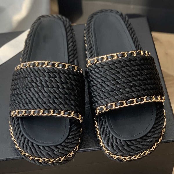 2022 summer new small fragrant women's thick sole fairy style versatile woven flat bottom external wear sandal slippers, Black
2022 summer new small fragrant women's thick sole fairy style versatile woven flat bottom external wear sandal slippers, Black