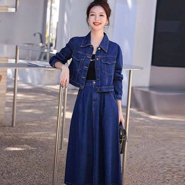 european station westernized denim women's two piece sets 2023 spring female casual short coat half skirt two piece dress set, White
european station westernized denim women's two piece sets 2023 spring female casual short coat half skirt two piece dress set, White