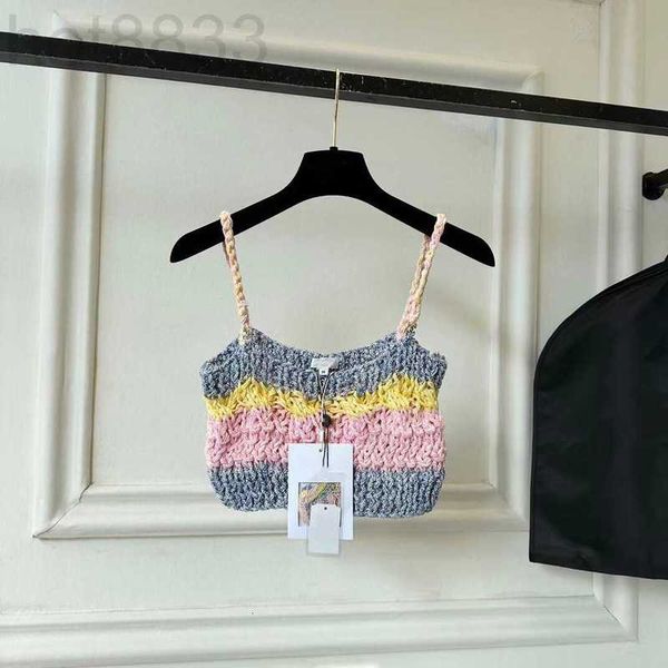 women's tanks & camis designer 23 spring/summer sweet style colorful stripe thread knitted slim fit short 6of1, White 
women's tanks & camis designer 23 spring/summer sweet style colorful stripe thread knitted slim fit short 6of1, White