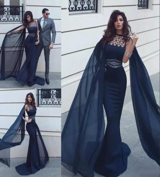 elegant dark navy evening gowns with cape sheer bateau neck mermaid beaded prom dresses sweep train chiffon formal dress evening d2345795, Black;red
elegant dark navy evening gowns with cape sheer bateau neck mermaid beaded prom dresses sweep train chiffon formal dress evening d2345795, Black;red