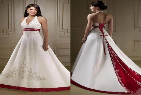 vintage white and burgundy satin a line wedding dresses halter neck embroidery beaded open back lace up court train wedding bridal3783840
vintage white and burgundy satin a line wedding dresses halter neck embroidery beaded open back lace up court train wedding bridal3783840