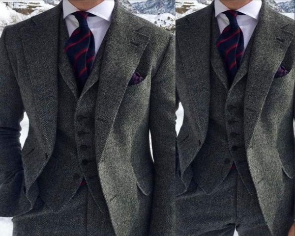 dark grey harringbone wedding tuxedos 2019 two button notched lapel slim fit man suit for business occasion jacketpantsvest bo9910345, Black;gray
dark grey harringbone wedding tuxedos 2019 two button notched lapel slim fit man suit for business occasion jacketpantsvest bo9910345, Black;gray