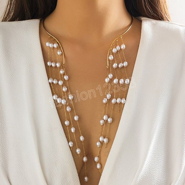 open circle torques with long imitation pearl beaded tassel chain necklace for women trendy wedding choker fashion jewelry gift, Golden;silver
open circle torques with long imitation pearl beaded tassel chain necklace for women trendy wedding choker fashion jewelry gift, Golden;silver