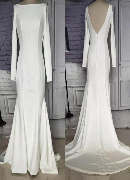 vintage stretchy long mermaid wedding dresses with sleeves oneck floor length buttons back sweep train bridal gown for women4328824, White
vintage stretchy long mermaid wedding dresses with sleeves oneck floor length buttons back sweep train bridal gown for women4328824, White