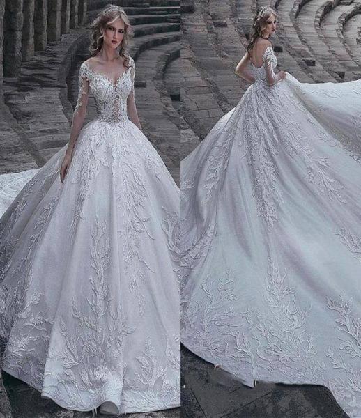 2019 luxurious long sleeve sheer neck ruffle applique lace wedding dresses hollow zipper back long tail bridal gown ship4759977, White
2019 luxurious long sleeve sheer neck ruffle applique lace wedding dresses hollow zipper back long tail bridal gown ship4759977, White
