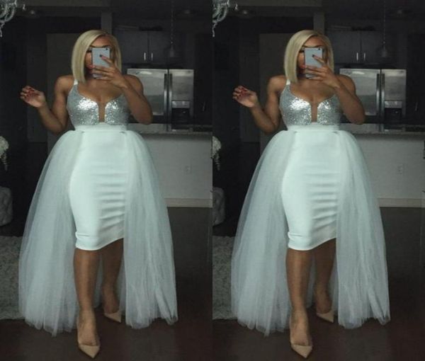 silver sequined spaghetti straps prom dresses with tulle detachable train cocktail party gowns short bride dress6569716, Black
silver sequined spaghetti straps prom dresses with tulle detachable train cocktail party gowns short bride dress6569716, Black