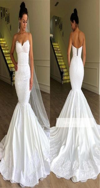 2019 new spaghetti straps mermaid long plus size wedding dresses backless lace applique sweep train beach bridal gowns bc19568134851, White
2019 new spaghetti straps mermaid long plus size wedding dresses backless lace applique sweep train beach bridal gowns bc19568134851, White