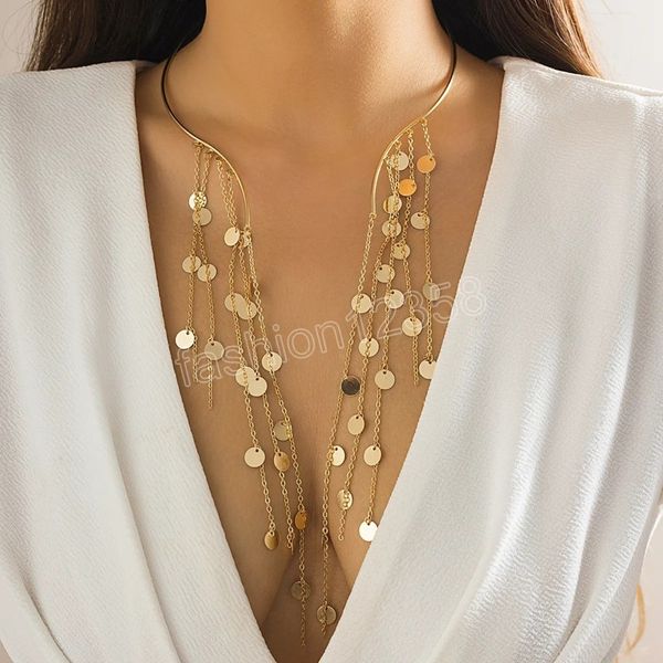 long tassel chains with sequin pendants necklace for women trendy open circle torques wedding choker fashion jewelry accessories, Golden;silver
long tassel chains with sequin pendants necklace for women trendy open circle torques wedding choker fashion jewelry accessories, Golden;silver