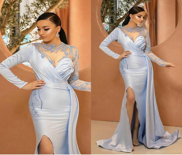 light blue evening dresses satin beaded high split long sleeves mermaid prom dress custom made vestidos formal gowns2755585, Black;red
light blue evening dresses satin beaded high split long sleeves mermaid prom dress custom made vestidos formal gowns2755585, Black;red