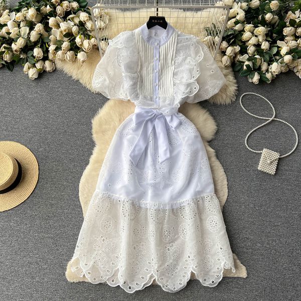 casual dresses new fashion round neck patchwork wooden ear hollowed out a-line dress for women's summer slim lace up party vestidos 202, Black;gray
casual dresses new fashion round neck patchwork wooden ear hollowed out a-line dress for women's summer slim lace up party vestidos 202, Black;gray