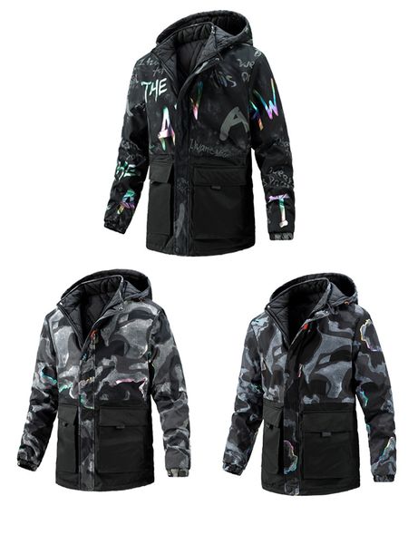 men's cotton jacket medium length double-sided winter loose hooded camouflage cotton coats youth trend outerwear, Black
men's cotton jacket medium length double-sided winter loose hooded camouflage cotton coats youth trend outerwear, Black