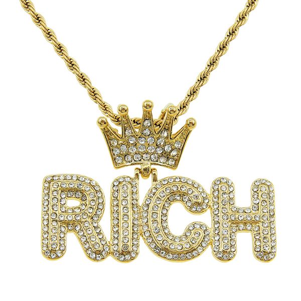 hip hop rapper shiny diamond pendant gold necklace crown rich letters pendant micro-inset zircon jewelry 60cm night club accessory sweater c, Silver
hip hop rapper shiny diamond pendant gold necklace crown rich letters pendant micro-inset zircon jewelry 60cm night club accessory sweater c, Silver