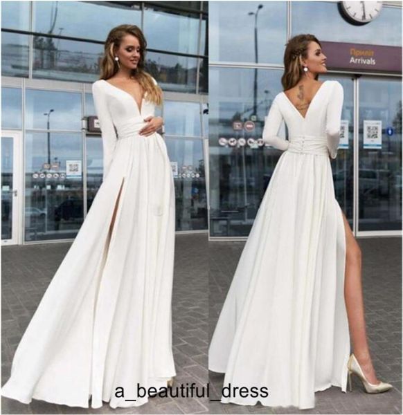 long sleeves evening dresses deep v neck high split floor length satin white ivory party dresses prom dresses ed11224035779, Black;red
long sleeves evening dresses deep v neck high split floor length satin white ivory party dresses prom dresses ed11224035779, Black;red