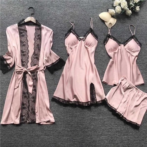 women's robe & gown sets lace bathrobe + night dress 4 four pieces sleepwear womens sleep set faux silk robe femme lingerie t200111, Black;red
women's robe & gown sets lace bathrobe + night dress 4 four pieces sleepwear womens sleep set faux silk robe femme lingerie t200111, Black;red