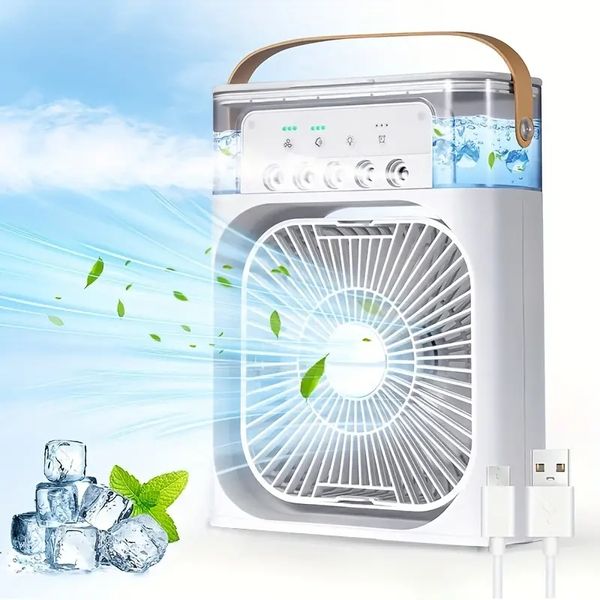 Image of 1pc, Portable Fan, Cooling Fan With 7 Colors LED Light, Air Conditioner Water Fan USB Desk With 3 Sprays Personal Evaporative Air Cooler Ice Fan For Bedroom, Office