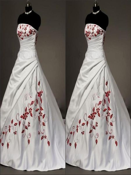 white satin red embroidered wedding dresses plus size ball gown for bride 2022 strapless laceup pleats draped vintage wedding gow3525591
white satin red embroidered wedding dresses plus size ball gown for bride 2022 strapless laceup pleats draped vintage wedding gow3525591