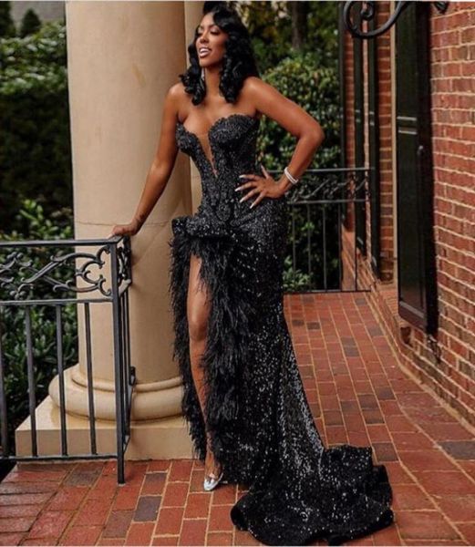 black prom dresses ostrich feather formal dress sequined sweetheart sequin evening dress high side split party gowns tiered b4585616, Black;red
black prom dresses ostrich feather formal dress sequined sweetheart sequin evening dress high side split party gowns tiered b4585616, Black;red