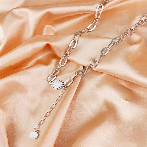 european and american jewelry wholesale simple personality metal chain buckle cold fashion sun smile necklace women, Silver
european and american jewelry wholesale simple personality metal chain buckle cold fashion sun smile necklace women, Silver