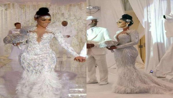 modest illusion deep v neck meimaid bridal wedding gowns long sleeve unique sequined crystal feather wedding dresses cutom ma6307700, White
modest illusion deep v neck meimaid bridal wedding gowns long sleeve unique sequined crystal feather wedding dresses cutom ma6307700, White