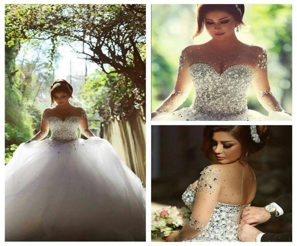 2019 bling bling sheer long sleeves beaded crystal wedding dresses customized bridal gowns lace up back formal tulle skirt vestido2819370, White
2019 bling bling sheer long sleeves beaded crystal wedding dresses customized bridal gowns lace up back formal tulle skirt vestido2819370, White
