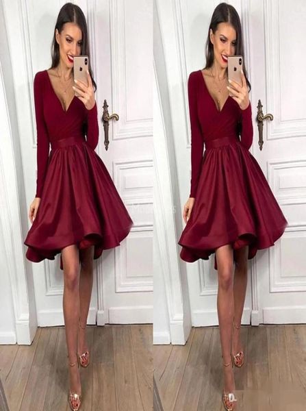 2020 burgundy cocktail party dresses long sleeves deep v neck satin pleats short prom dress formal occasion wear cocktail party go8897001, Black
2020 burgundy cocktail party dresses long sleeves deep v neck satin pleats short prom dress formal occasion wear cocktail party go8897001, Black