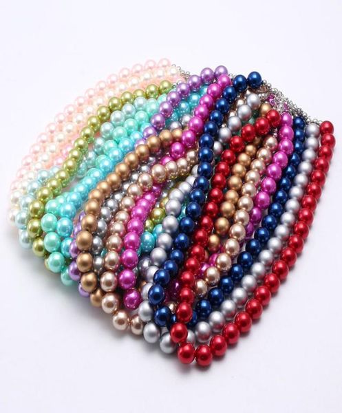 14 styles fashion solid color pearl kid chunky necklace girls bubblegum beads chunky necklace jewelry for children m14487008152, Red;brown