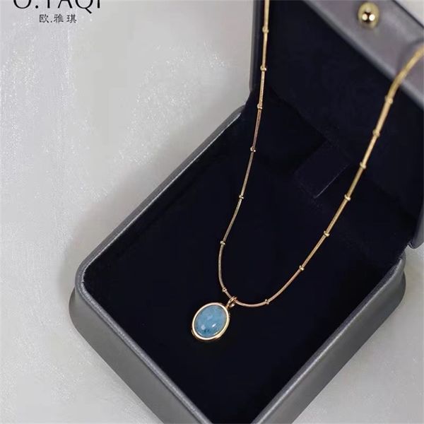 star ocean blue oval aquamarine necklace women's collarbone chain titanium steel plated with 18k gold, Silver
star ocean blue oval aquamarine necklace women's collarbone chain titanium steel plated with 18k gold, Silver