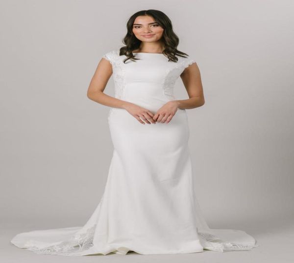 2021 simple mermaid crepe modest wedding dress cap sleeves boat neck buttons back mermaid bridal gowns lds bride dress custom made7407289, White
2021 simple mermaid crepe modest wedding dress cap sleeves boat neck buttons back mermaid bridal gowns lds bride dress custom made7407289, White