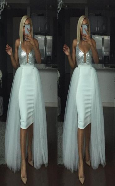 silver sequined spaghetti straps prom dresses with tulle detachable train cocktail party gowns short bride dress9335197, Black
silver sequined spaghetti straps prom dresses with tulle detachable train cocktail party gowns short bride dress9335197, Black