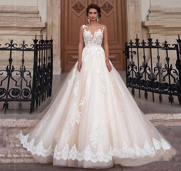 sheer scoop neckline champagne color ball gowns wedding dress applique lace illusion back bridal dress vestido para casamento4369512, White
sheer scoop neckline champagne color ball gowns wedding dress applique lace illusion back bridal dress vestido para casamento4369512, White
