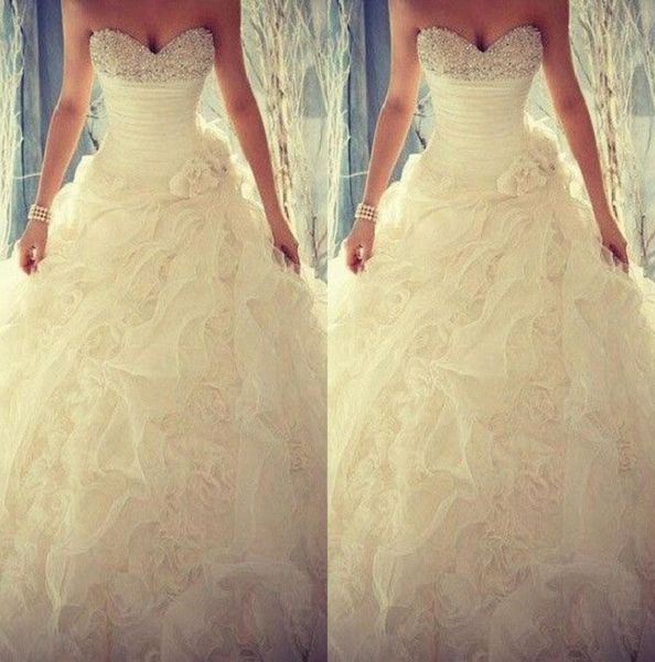 2015 spring beaded crystals wedding dresses flouncing ruffles handmade flower organza wedding gowns sweetheart ball gown elegant b6749222, White
2015 spring beaded crystals wedding dresses flouncing ruffles handmade flower organza wedding gowns sweetheart ball gown elegant b6749222, White