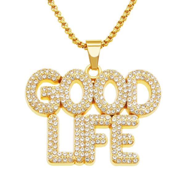 hip hop rapper shiny diamond pendant gold necklace good life letters full zircon pendant copper micro-inset zircon jewelry 75cm night club n, Silver
hip hop rapper shiny diamond pendant gold necklace good life letters full zircon pendant copper micro-inset zircon jewelry 75cm night club n, Silver