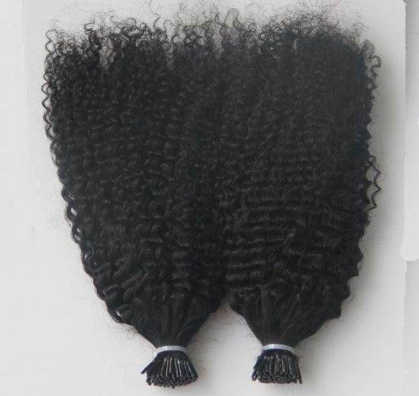 virgin mongolian afro kinky curly hair whole head 200g i tip human hair extensions pre bonded keratin stick tip hair extensions 209216493, Black
