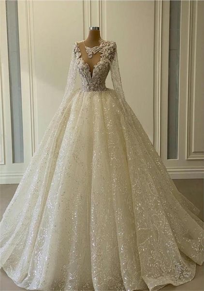 glitter ball gown wedding dresses long sleeves sheer neck appliqued sequins beads bridal gowns luxury dubai custom made vestidos d9450651, White
glitter ball gown wedding dresses long sleeves sheer neck appliqued sequins beads bridal gowns luxury dubai custom made vestidos d9450651, White