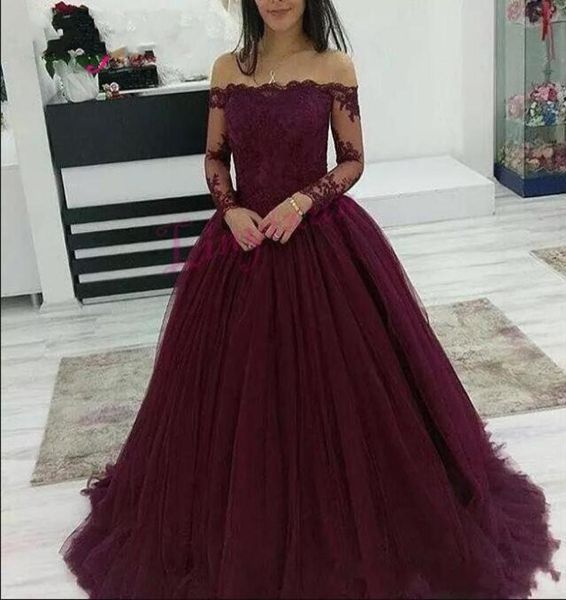 2018 burgundy prom dresses wear boat neck off shoulder lace applique beads long sleeves tulle puffy ball gown evening dress2124640, Black
2018 burgundy prom dresses wear boat neck off shoulder lace applique beads long sleeves tulle puffy ball gown evening dress2124640, Black