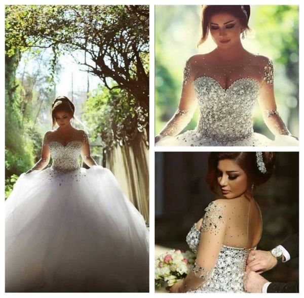 2019 bling bling sheer long sleeves beaded crystal wedding dresses customized bridal gowns lace up back formal tulle skirt vestido5193836, White
2019 bling bling sheer long sleeves beaded crystal wedding dresses customized bridal gowns lace up back formal tulle skirt vestido5193836, White