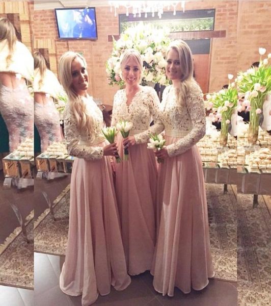 blush pink bridesmaid dresses rustic chiffon a line v neck lace appliques peplum pearls long sleeves maid of honor dresses custom 2364721, White;pink
blush pink bridesmaid dresses rustic chiffon a line v neck lace appliques peplum pearls long sleeves maid of honor dresses custom 2364721, White;pink