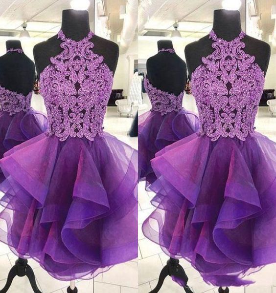 2020 purple a line homecoming dresses halter mini short organza crystal backless bling short prom dresses junior party cockta8716026, Blue;pink
2020 purple a line homecoming dresses halter mini short organza crystal backless bling short prom dresses junior party cockta8716026, Blue;pink