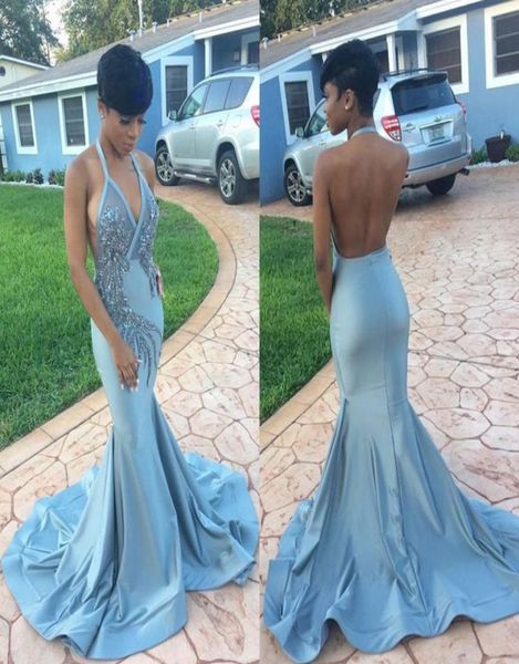 light sky blue mermaid backless prom dresses halter v neck beading evening gowns satin sweep train appliques formal dress4390081, Black
light sky blue mermaid backless prom dresses halter v neck beading evening gowns satin sweep train appliques formal dress4390081, Black