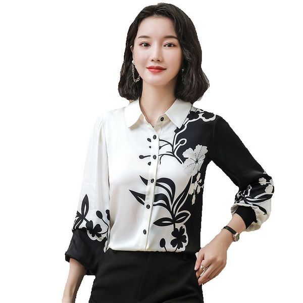 2023 women's retro print silk shirt luxury designer long sleeve hit color business lapel shirt sweet girl back to school fine elegant p, White
2023 women's retro print silk shirt luxury designer long sleeve hit color business lapel shirt sweet girl back to school fine elegant p, White
