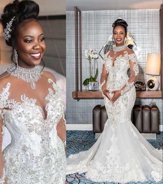 2022 bling african crystal mermaid wedding dresses high neck sheer long sleeves lace beading bridal wedding gowns elegant rob9933109, White
2022 bling african crystal mermaid wedding dresses high neck sheer long sleeves lace beading bridal wedding gowns elegant rob9933109, White