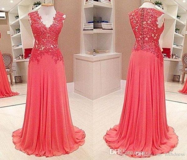 2019 new coral prom dresses v neck illusion lace appliques long chiffon sweep train button back formal party dress evening g4219463, Black
2019 new coral prom dresses v neck illusion lace appliques long chiffon sweep train button back formal party dress evening g4219463, Black